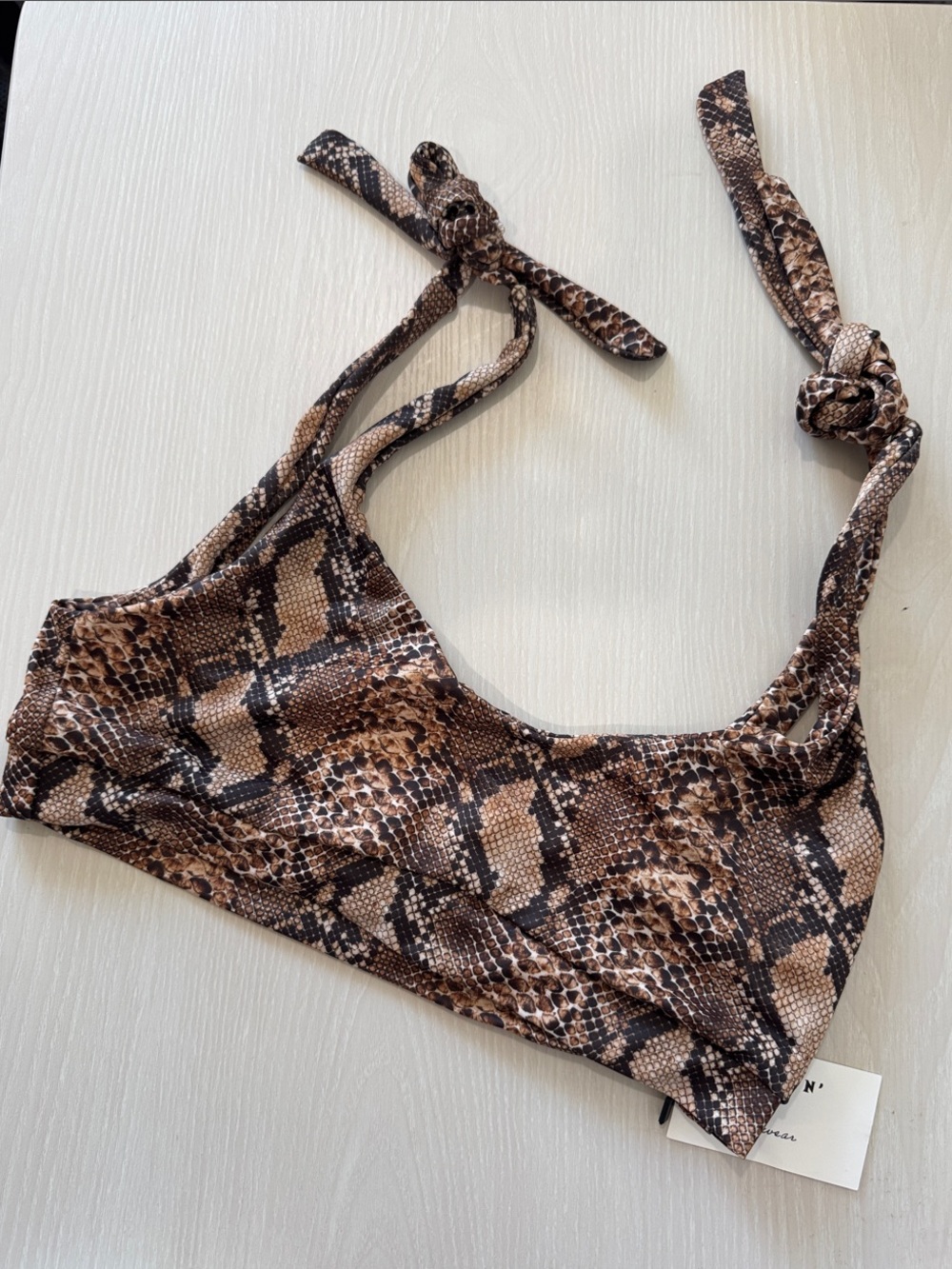 Darling Snake-Print Bikini Top in Brown and Black
